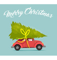merry christmas card with fun holiday car design vector image