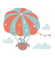 cute bunny flying with air balloon in cloudy vector image vector image