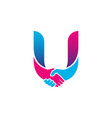 handshake logo isolated on letter u alphabet vector image