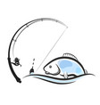 fish on the wave and fishing rod vector image