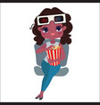 cute girl with popcorn and 3d glasses vector image