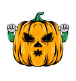 monster yellow pumpkin with two hands vector image