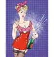 pin-up christmas girl with bottle of champagne vector image vector image