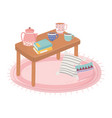 sweet home table with coffee tea cups kettle books vector image