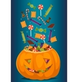 halloween pumpkin full of candy treats vector image vector image