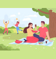 happy friends eating together in park vector image