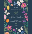 frame with flowers and white butterflies vector image