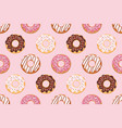 seamless pattern with glazed donuts pink colors vector image