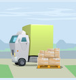 white delivery truck with parcels on pallet vector image