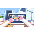 designer draws on computer vector image