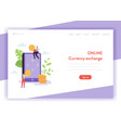 mobile currency exchange landing page template vector image