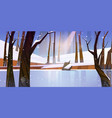 winter landscape with frozen lake in forest vector image