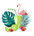 summer tropic flamingo and fruits smoothie vector image