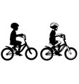 little boy riding bicycle silhouette and sketch vector image vector image