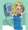 cartoon young woman talking on an old payphone vector image