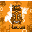 aloha hawaii tiki mask leaves orange background ve vector image