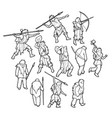 collection of a graphic cavemen hunters vector image