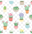 cute small flower in pot on dot seamless pattern vector image vector image