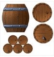 set of wooden barrels and boxes vector image