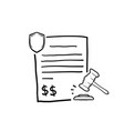 hand drawn doodle gavel and document symbol vector image