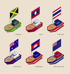 Isometric ships with flags Royalty Free Vector Image