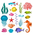marine life set of icons objects and sea animals vector image