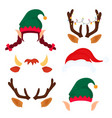 christmas antlers with light garland elf hat vector image