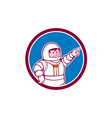 astronaut pointing front circle cartoon vector image