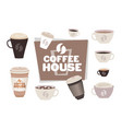 set different coffee cups collection coffee house vector image