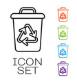 black line recycle bin with symbol icon vector image