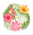 background with tropical flowers and leaves vector image