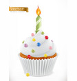 festive cupcake with candle 3d realistic icon vector image vector image