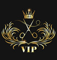 scissors with a lock hair and gold crown vector image vector image