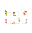 kids holding blank banners collection happy vector image