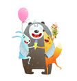 animal friendship bear rabbit fox hug vector image