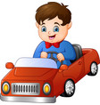 Cartoon boy riding a car Royalty Free Vector Image