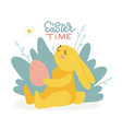 cute easter hunt egg bunny sitting and holding his vector image vector image