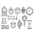 doodle clocks watches timer alarm drawings vector image vector image
