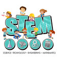 stem logo with many children and learning icons vector image
