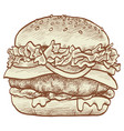burger hamburger cheeseburger vintage drawing vector image