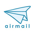 airmail paper plane logo design vector image