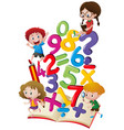 Kids and numbers in book Royalty Free Vector Image