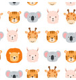 seamless pattern with cute portrait animals head vector image vector image