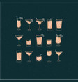 alcohol drinks and cocktails icon flat set dark vector image vector image
