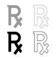 rx symbol prescription icon set grey black color vector image