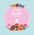 happy easter rabbit egg floral dots background vector image vector image