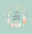 cartoon easter wreath with cute rabbits and easter vector image vector image