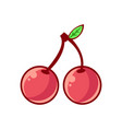 two cherries with leaf food item outlined vector image