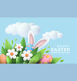 3d trendy realistic easter greeting card banner vector image vector image