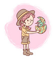 cute girl and baby dragon vector image vector image